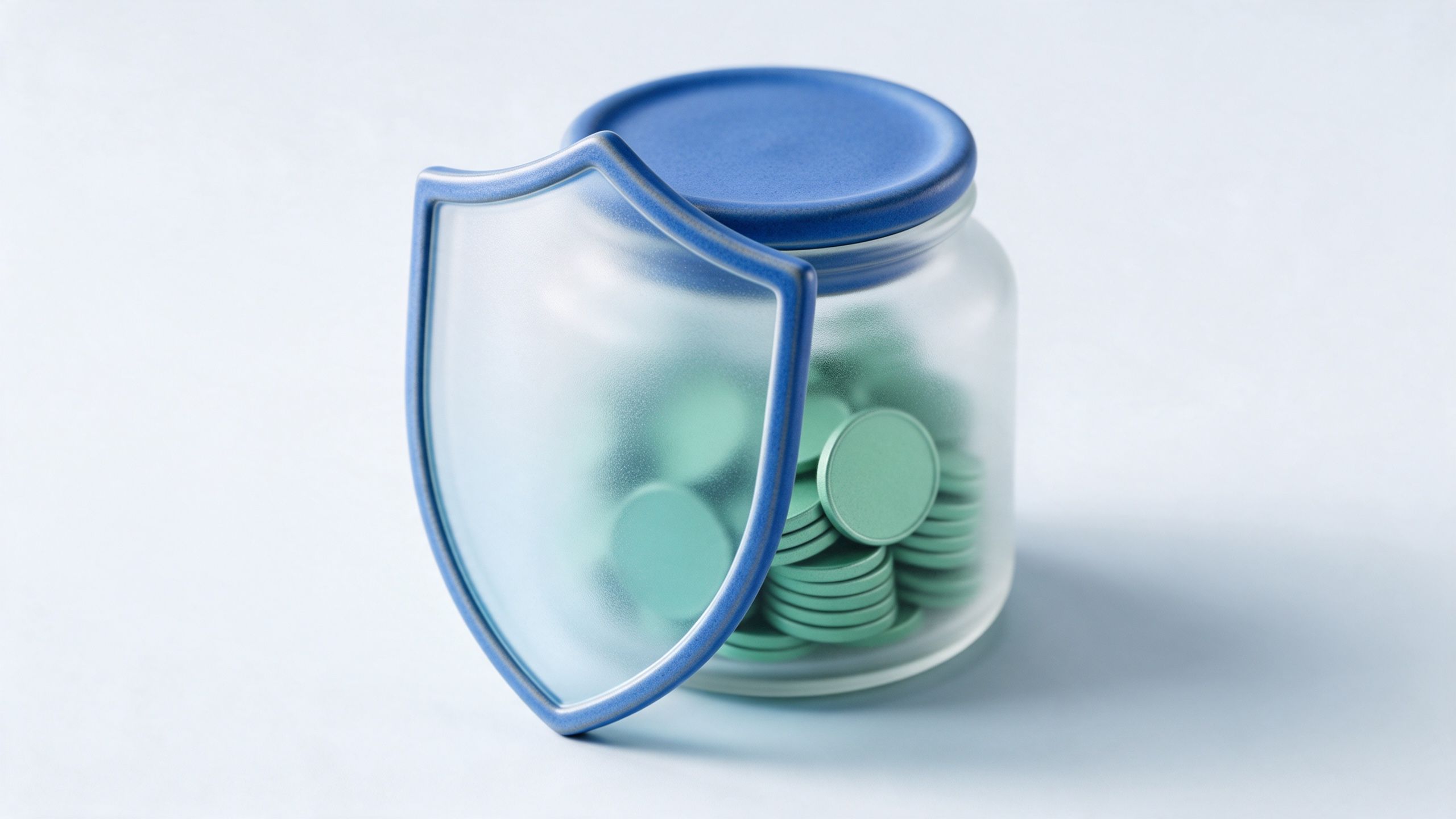 A frosted glass shield standing in front of a jar of coins